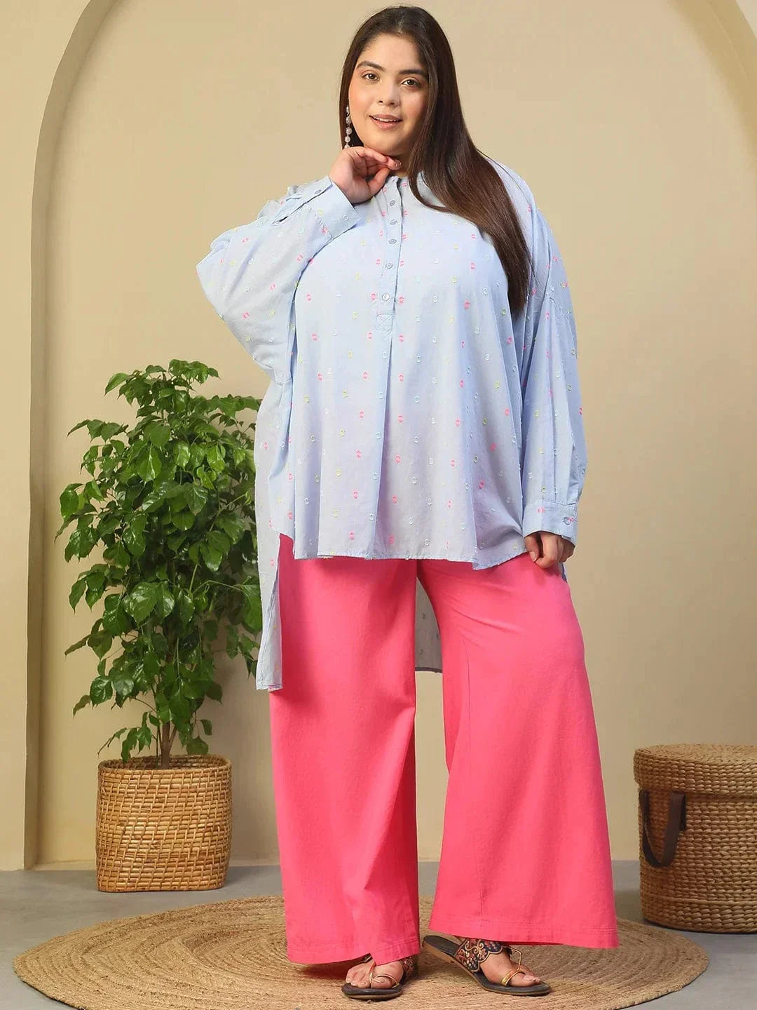 Plus Size Light Blue Cotton Tunic