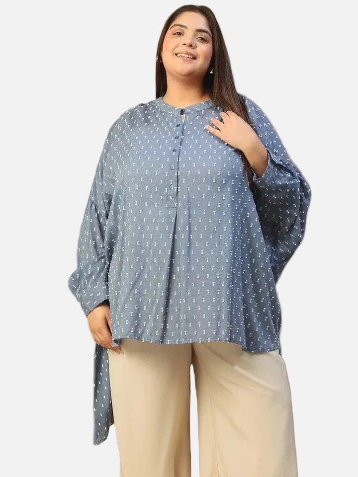 Plus Size Blue Cotton Tunic