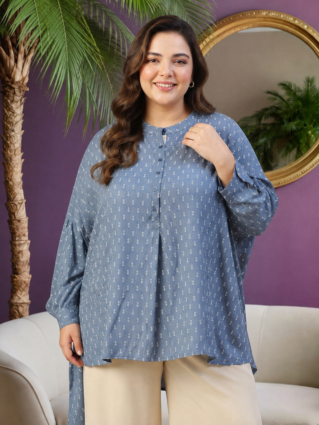 Plus Size Blue Cotton Tunic