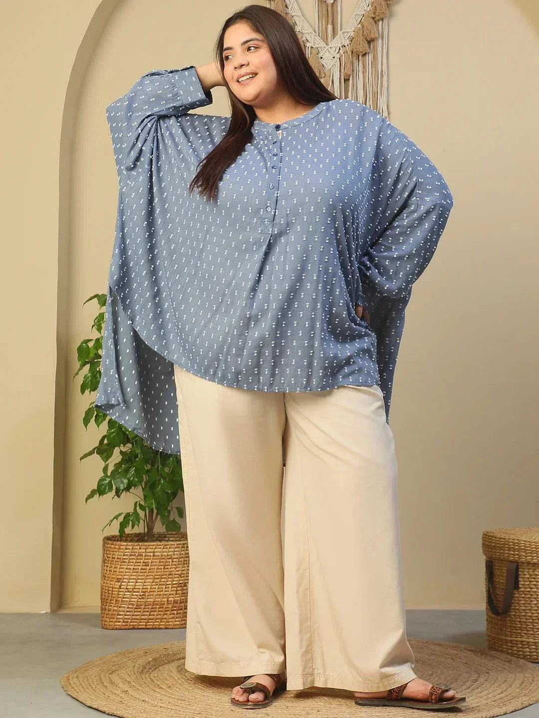 Plus Size Blue Cotton Tunic