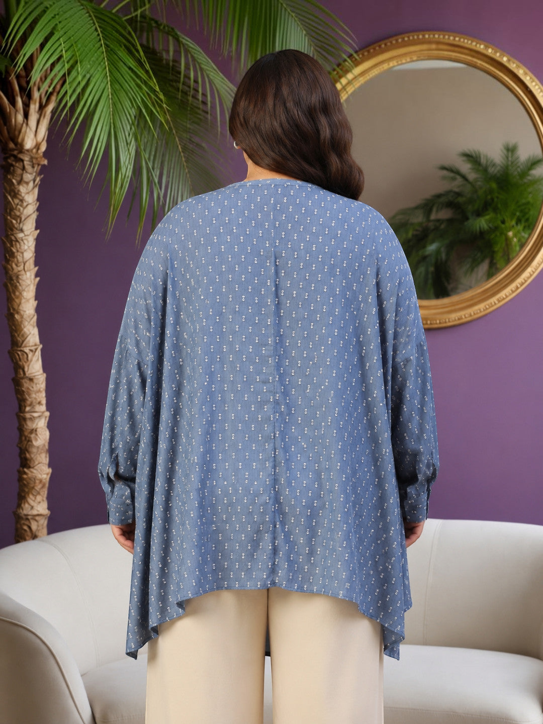Plus Size Blue Cotton Tunic