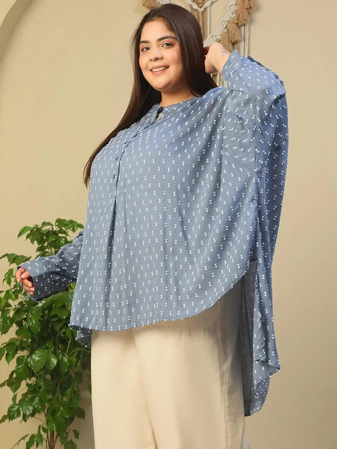 Plus Size Blue Cotton Tunic