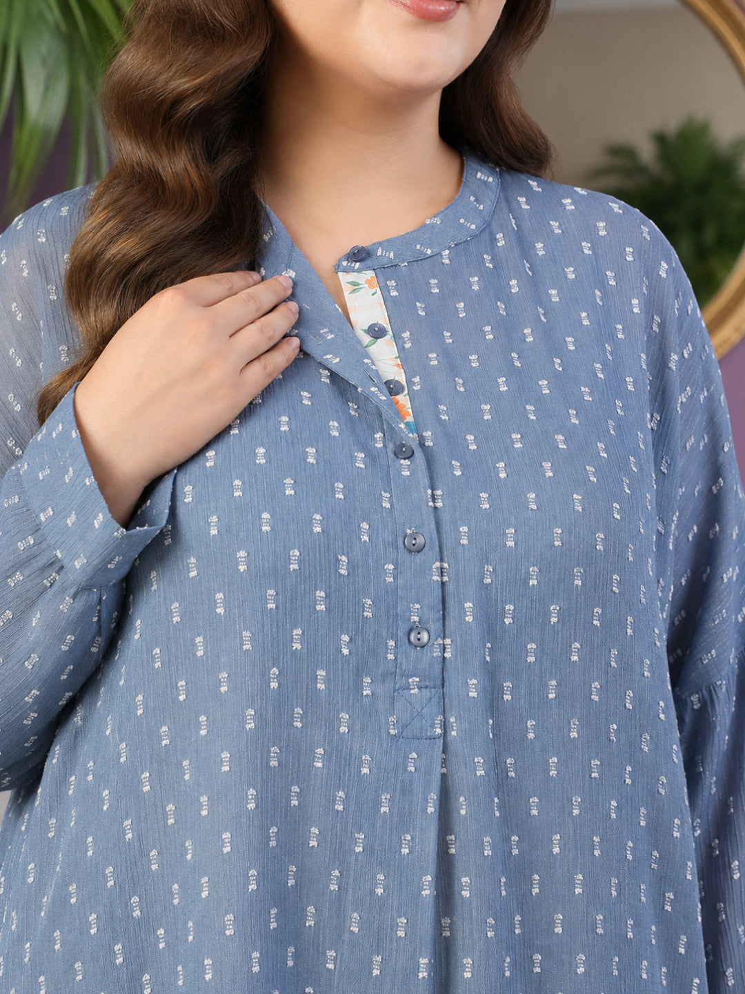 Plus Size Blue Cotton Tunic