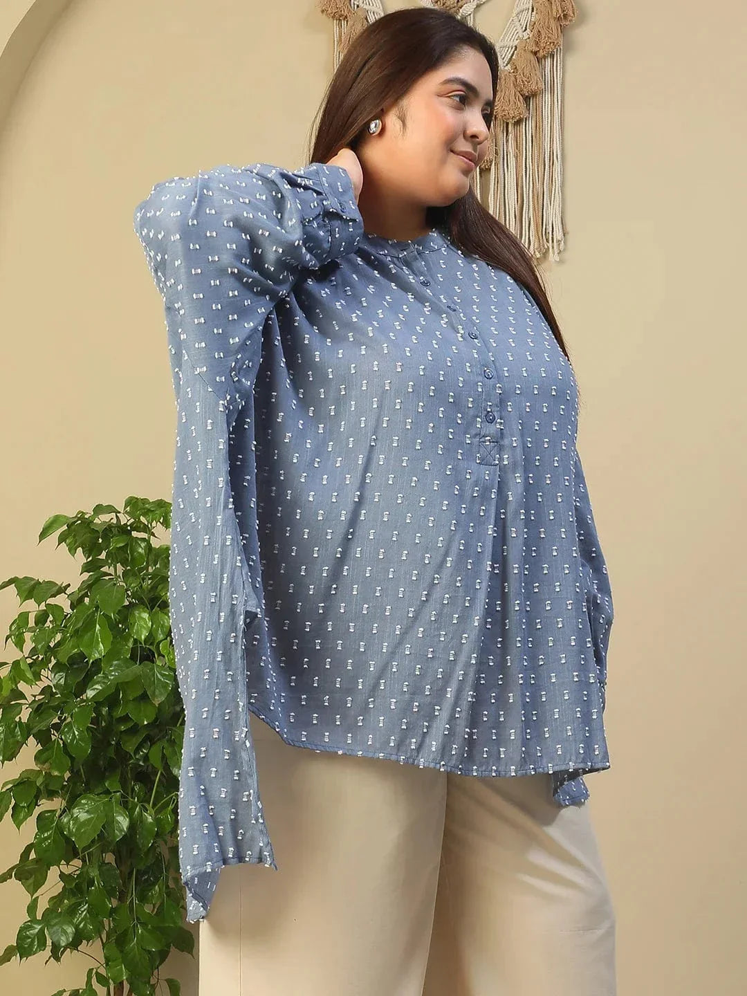 Plus Size Blue Cotton Tunic