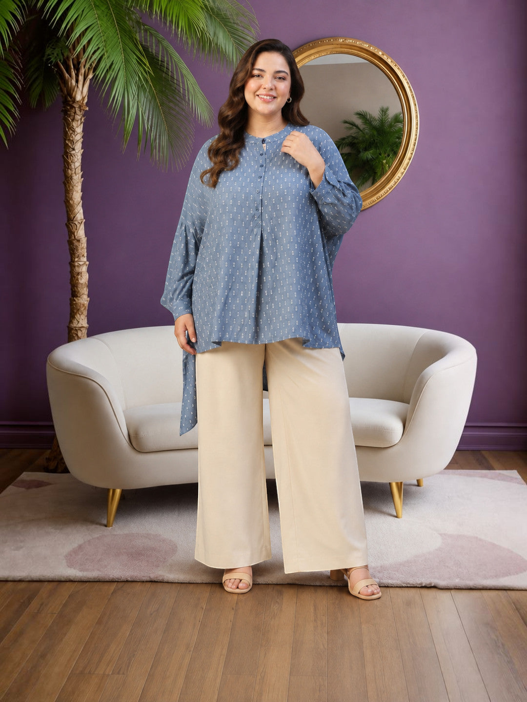 Plus Size Blue Cotton Tunic