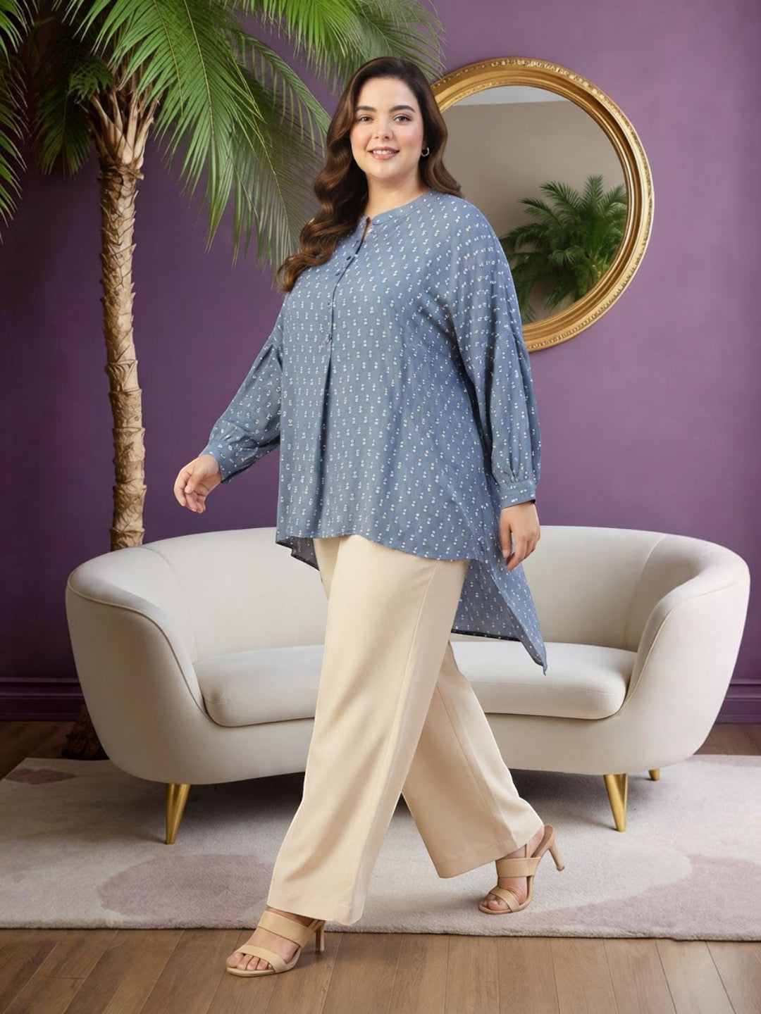 Plus Size Blue Cotton Tunic