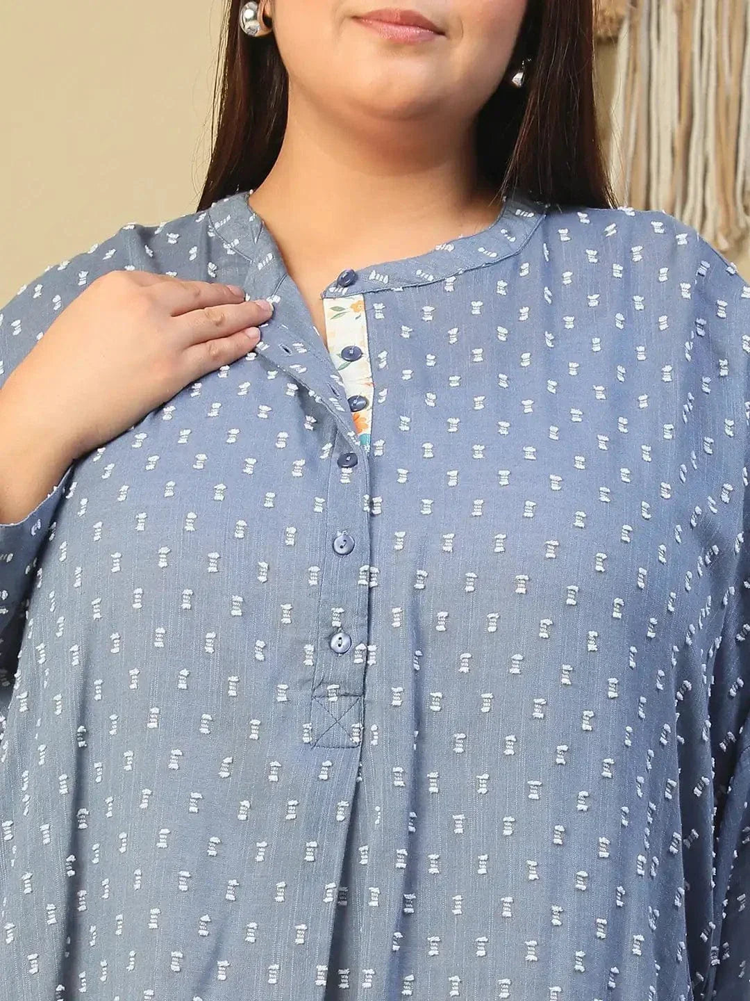 Plus Size Blue Cotton Tunic