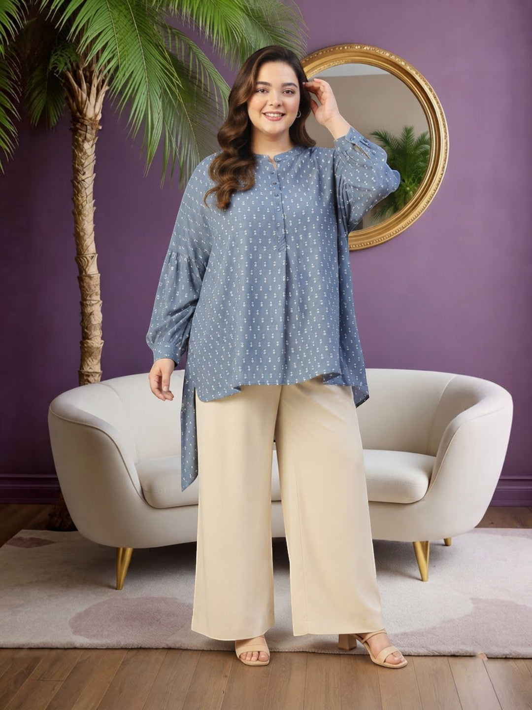 Plus Size Blue Cotton Tunic