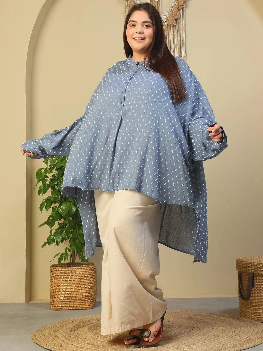 Plus Size Blue Cotton Tunic