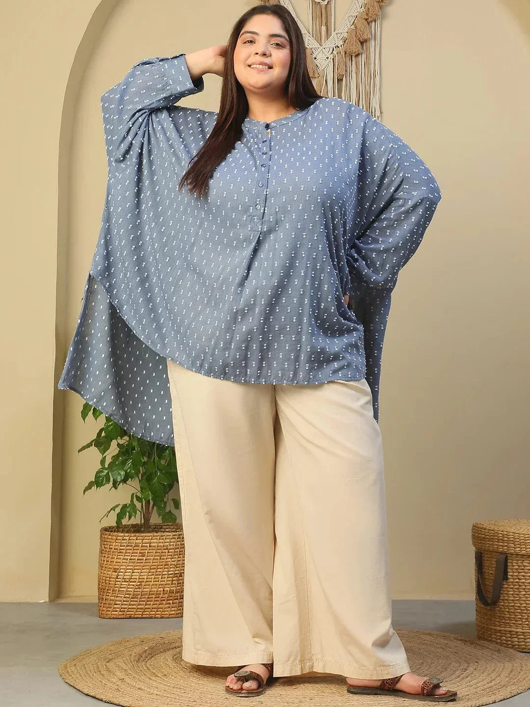 Plus Size Blue Cotton Tunic
