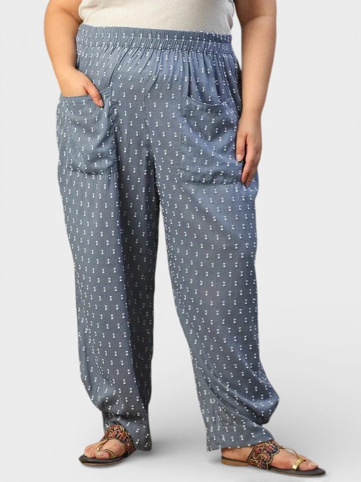 Plus Size Blue Cotton Trouser
