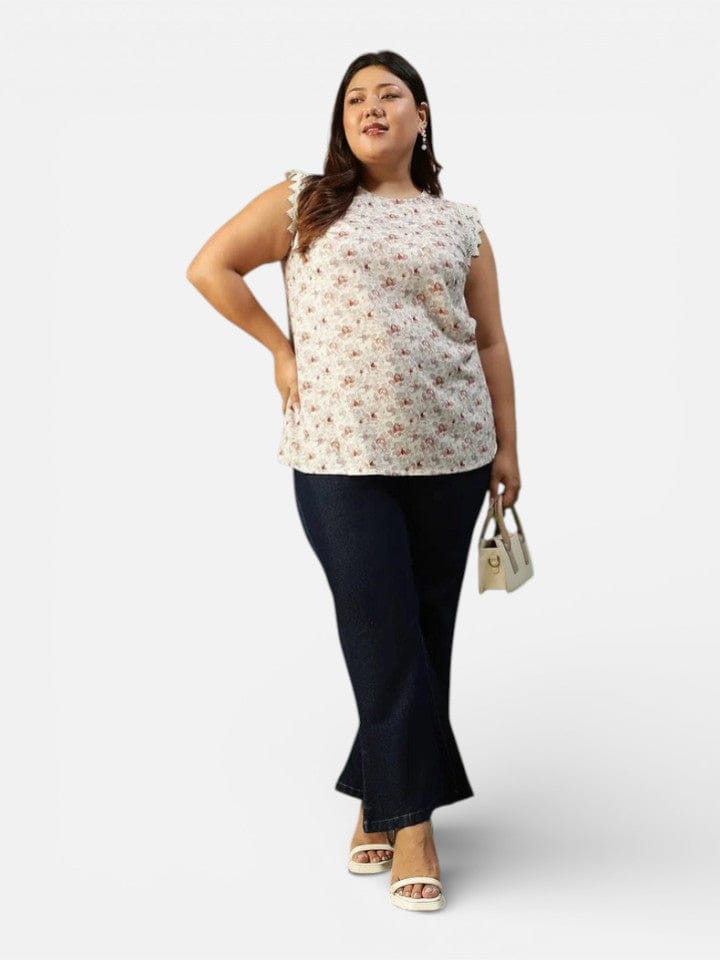 Plus Size Peach Floral Printed Top