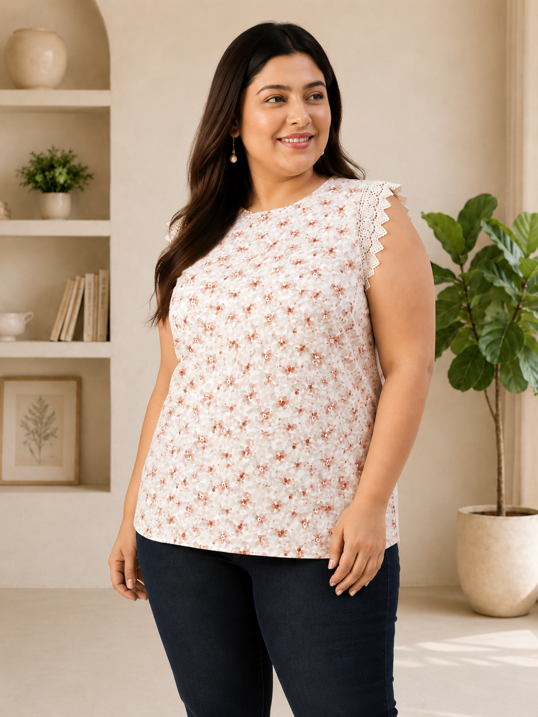 plus size top peach floral