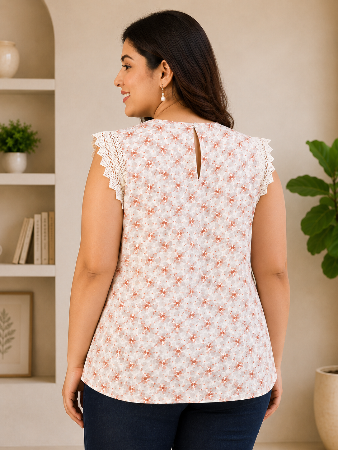 plus size top peach floral