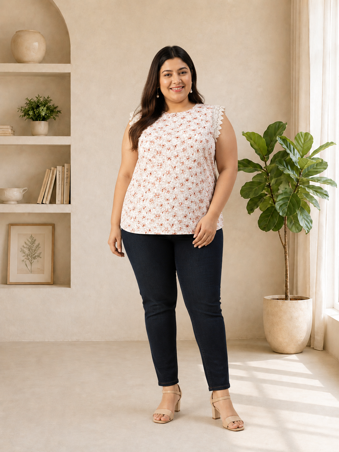 plus size top peach floral