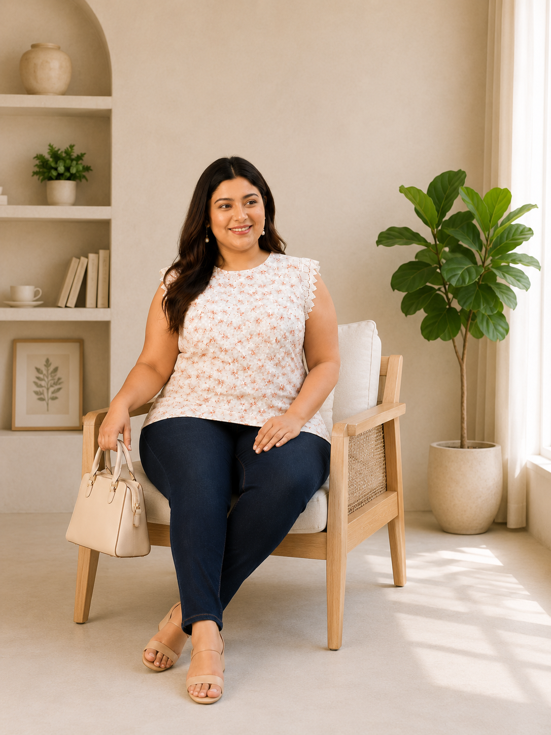 plus size top peach floral