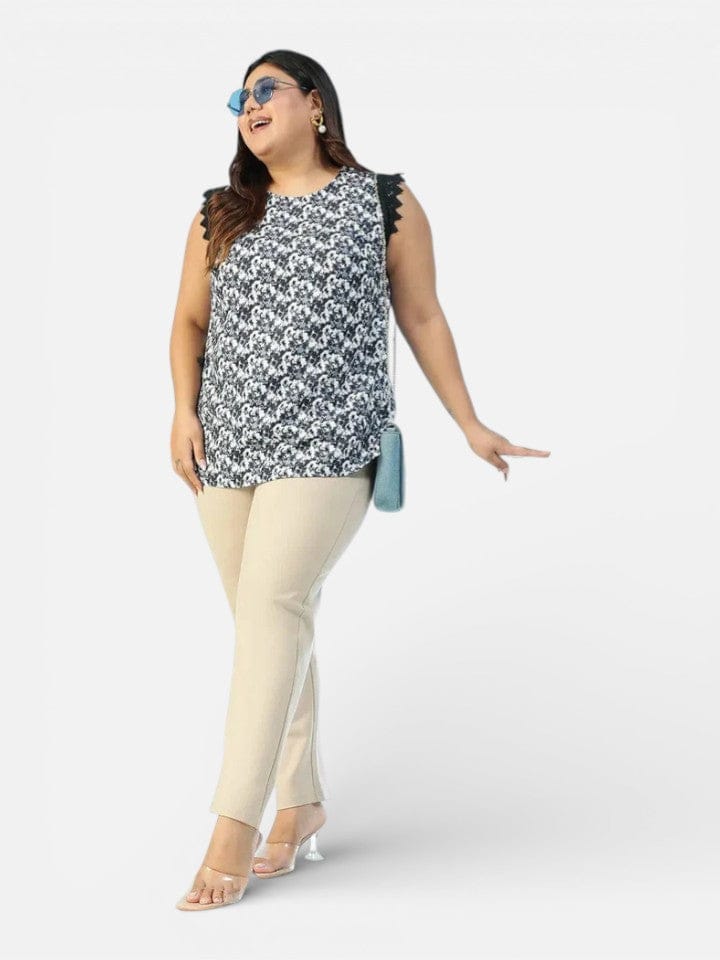 Plus Size Black Floral Print Top