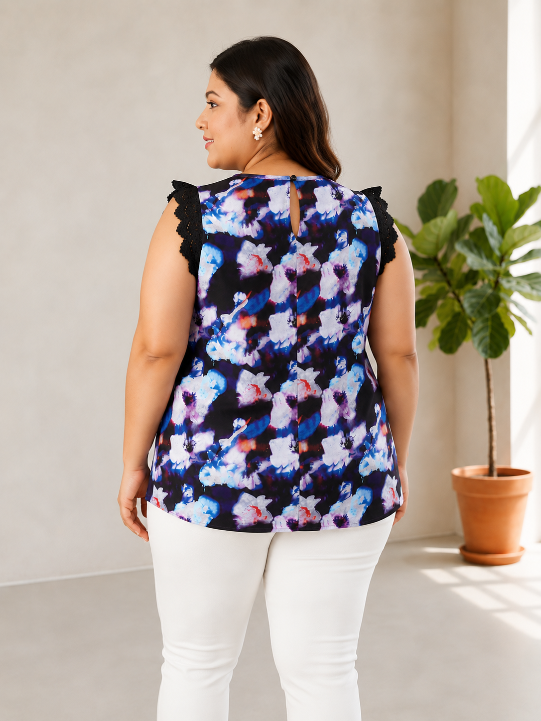 Plus Size Multicolor Floral Print Top
