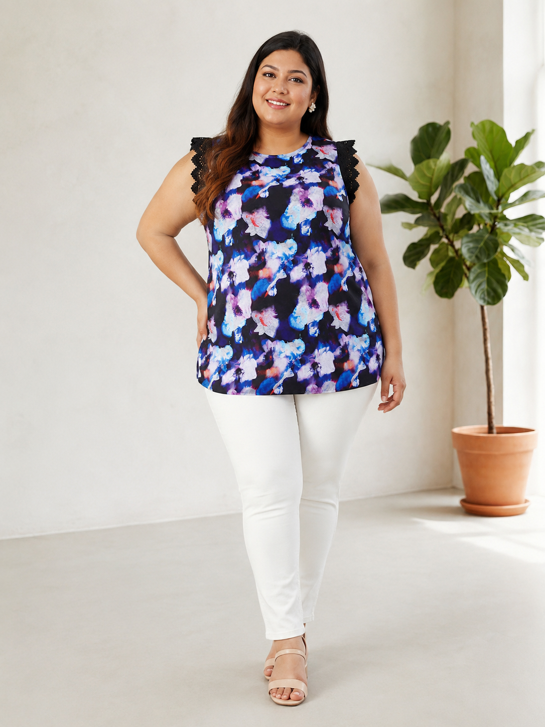 Plus Size Multicolor Floral Print Top