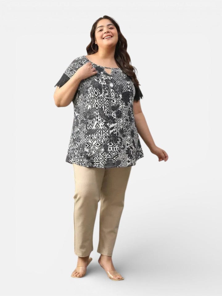 Plus Size Black Floral Printed Top