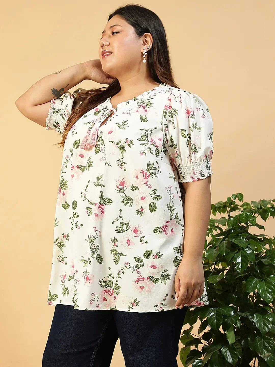 women-top-floral-print-ruffle