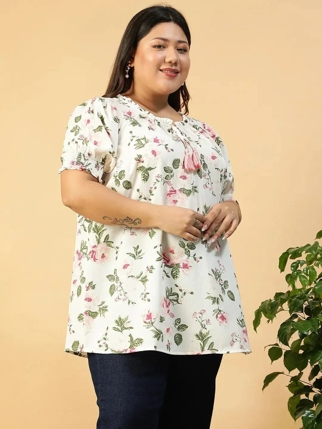 women-top-floral-print-ruffle