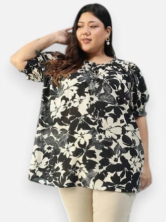 Plus Size Black Floral Print Top