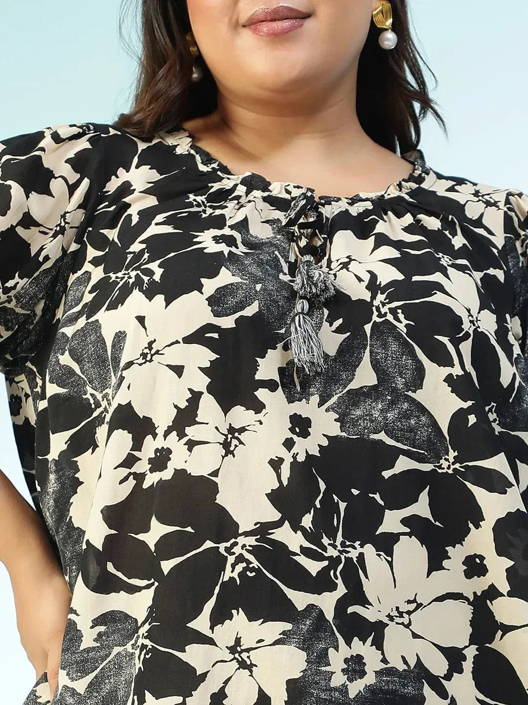 Plus Size Black Floral Print Top