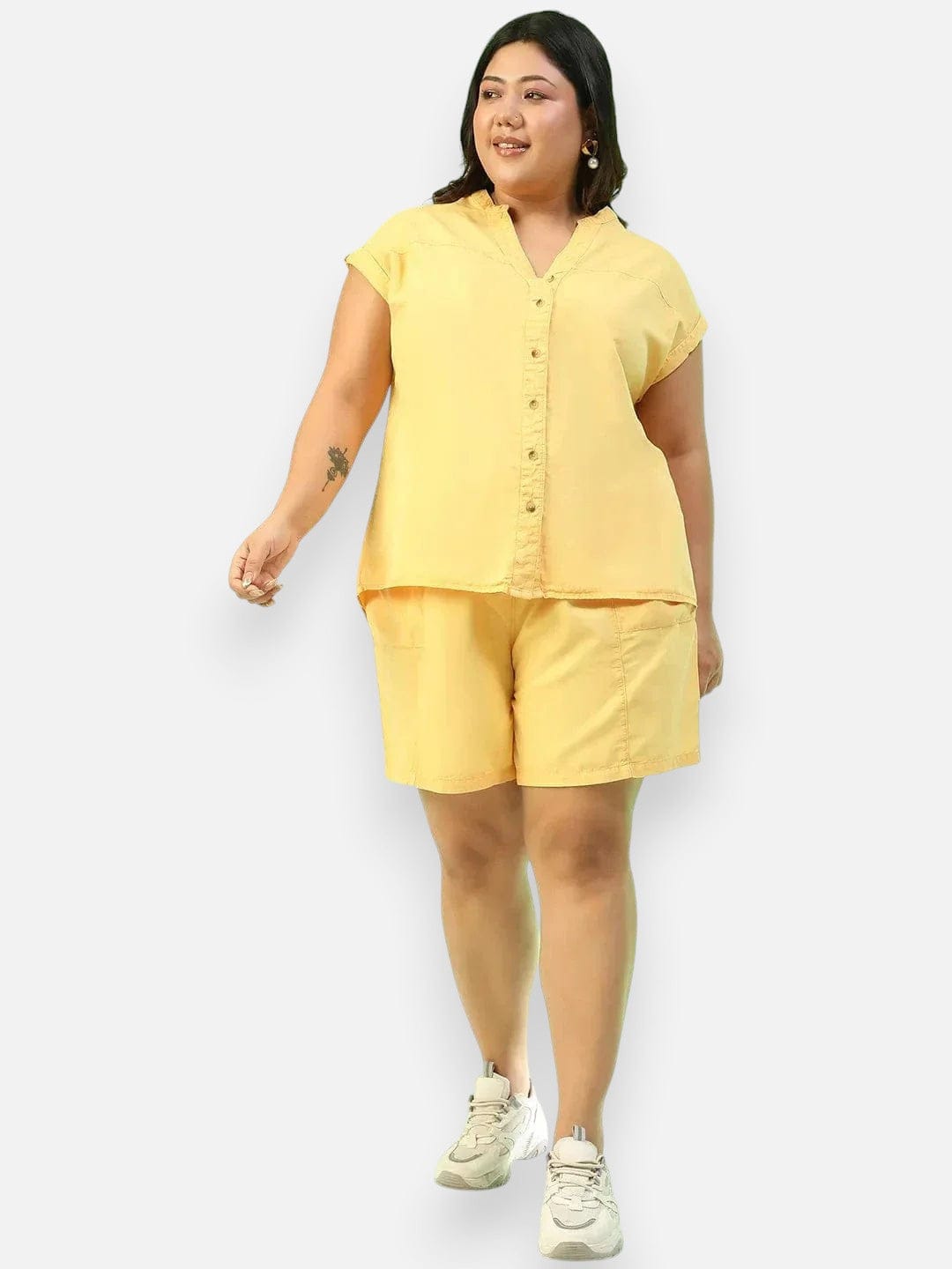 Plus Size Yellow Cotton Co-Ord Set