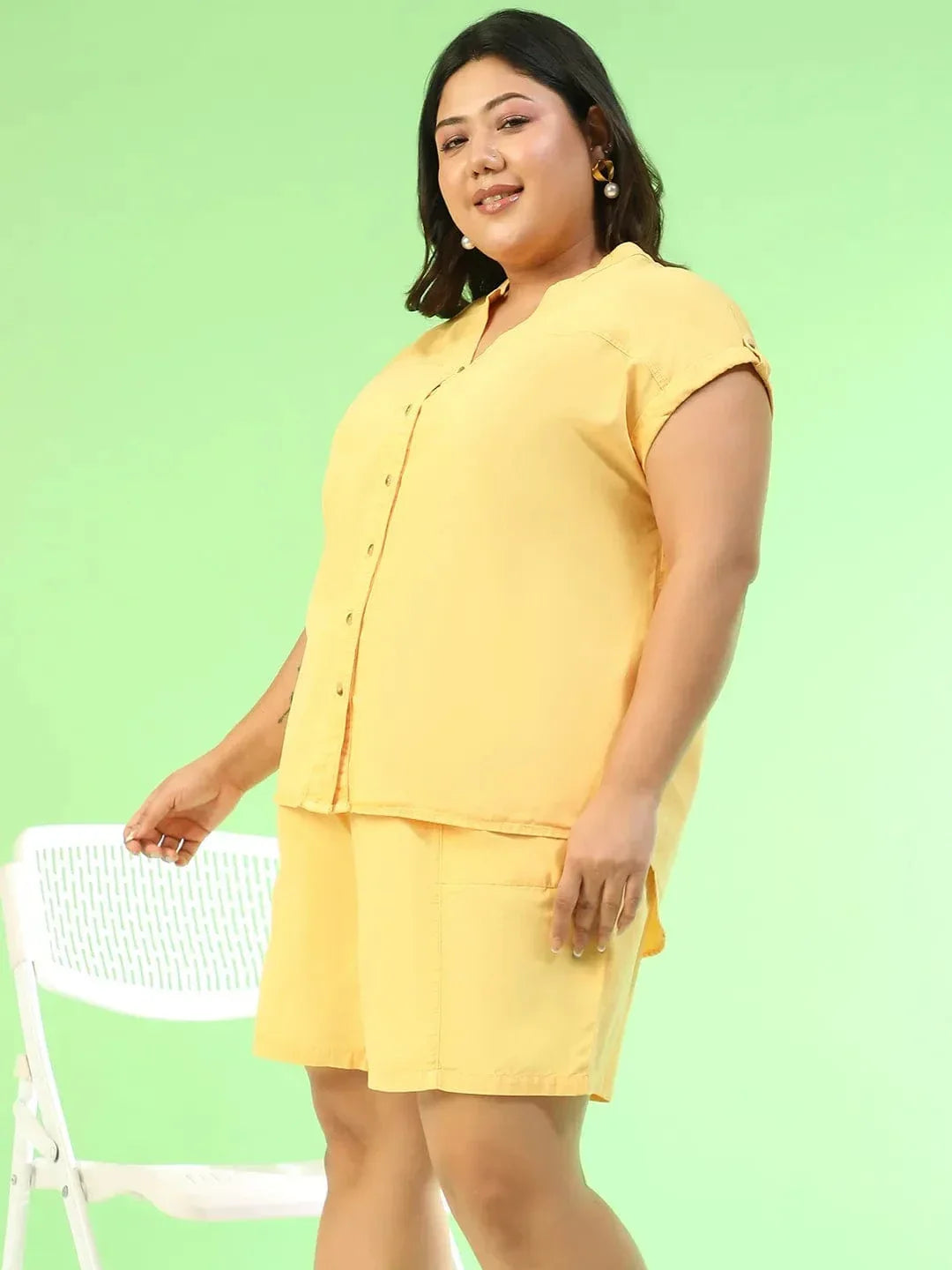 Plus Size Yellow Cotton Co-Ord Set