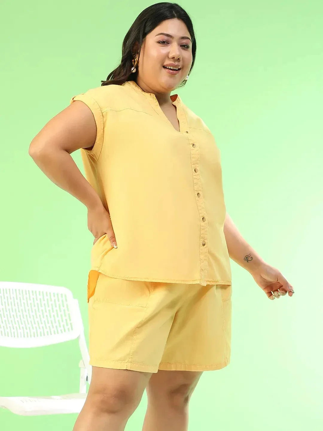Plus Size Yellow Cotton Co-Ord Set