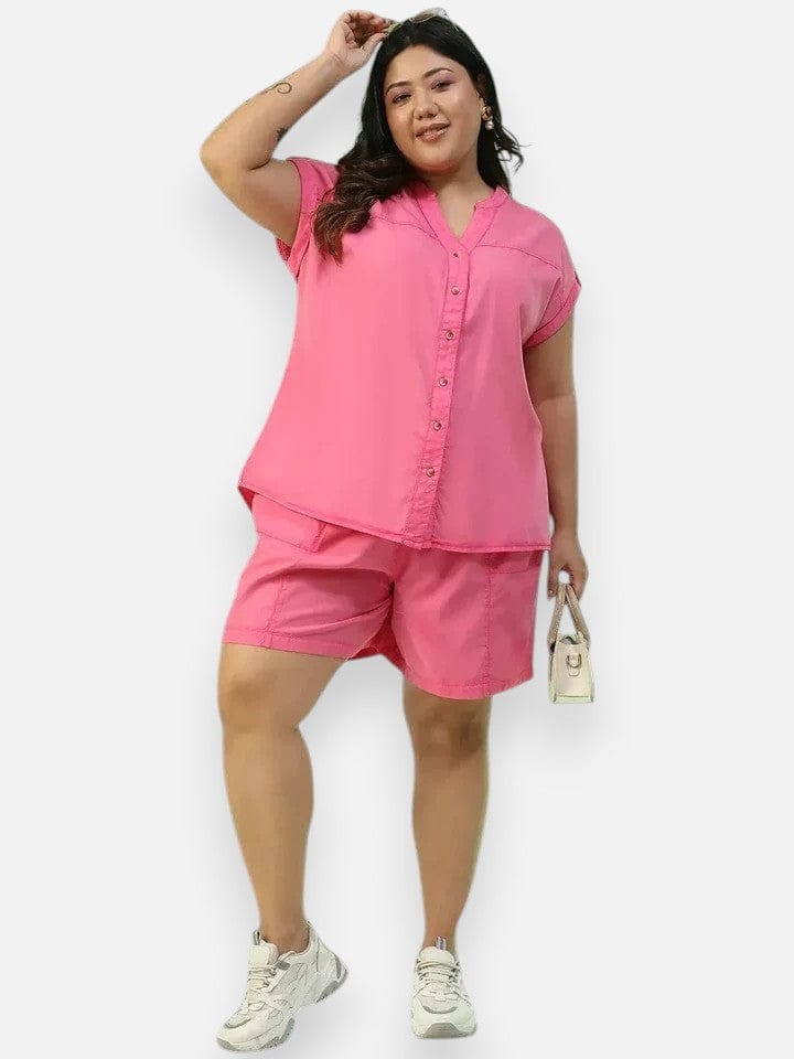 Plus Size Pink Cotton Co-Ord Set