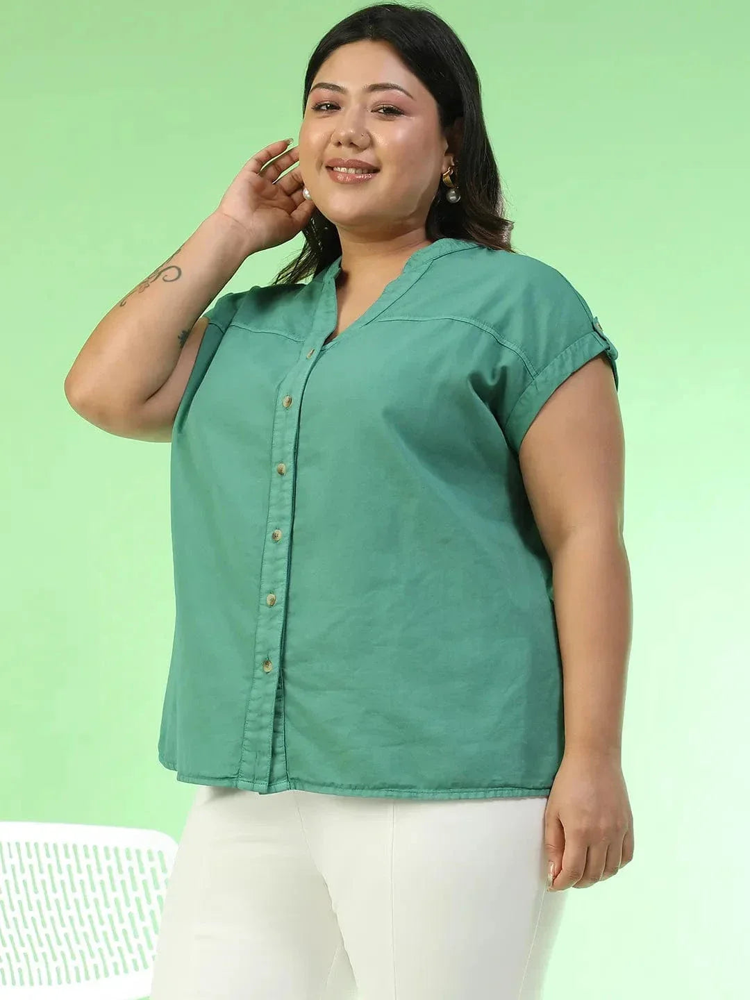 Plus Size Green Cotton Top