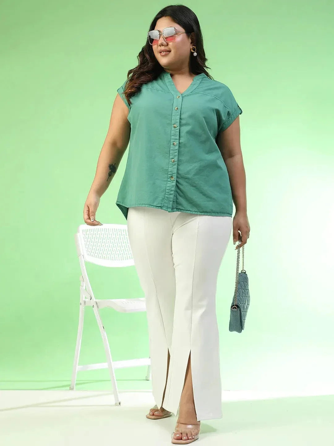 Plus Size Green Cotton Top