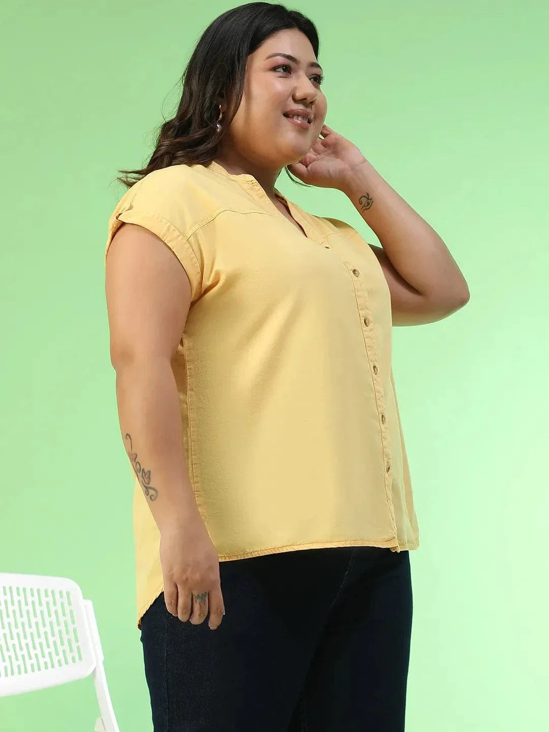 Plus Size Yellow Cotton Top