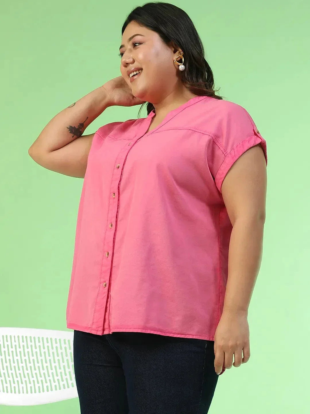 Plus Size Pink Cotton Top
