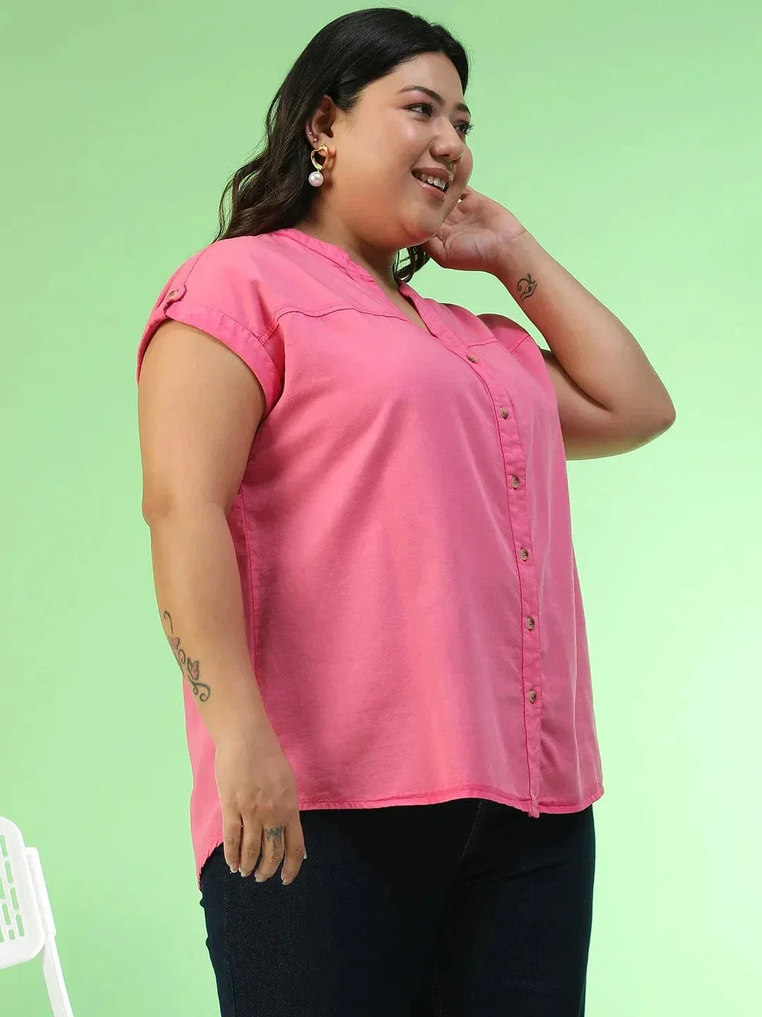 Plus Size Pink Cotton Top