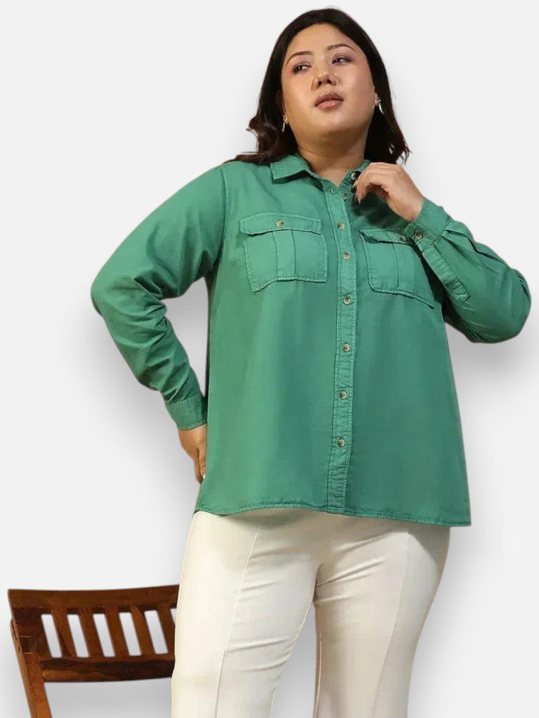 Plus Size Green Cotton Shirt