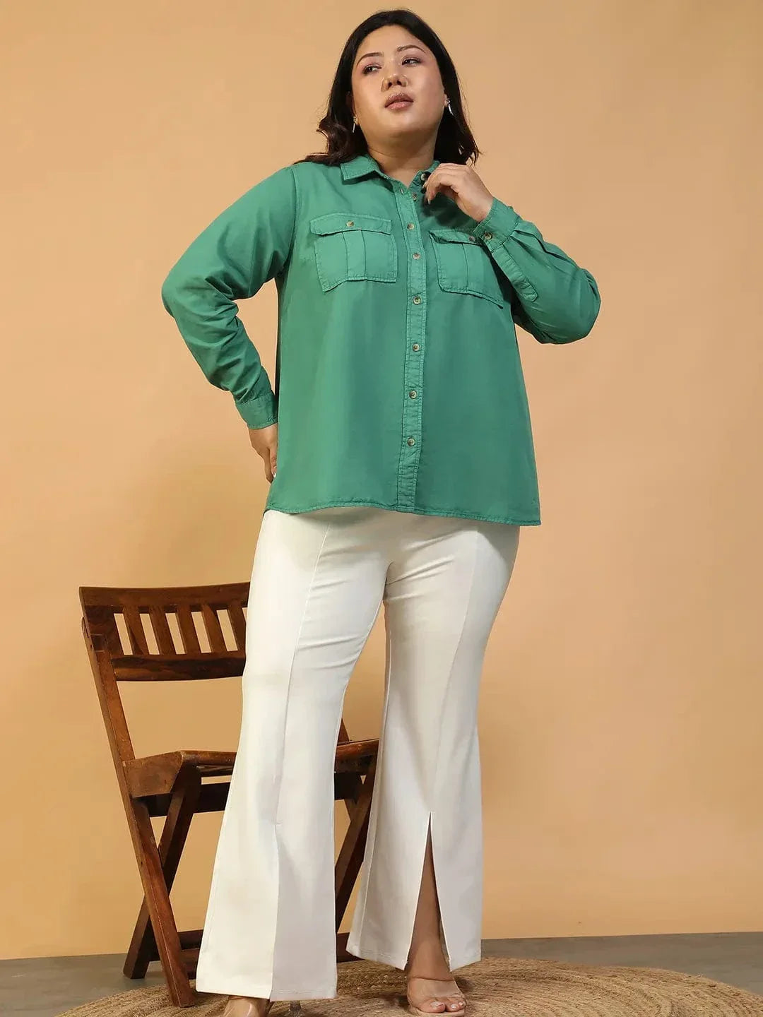 Plus Size Green Cotton Shirt