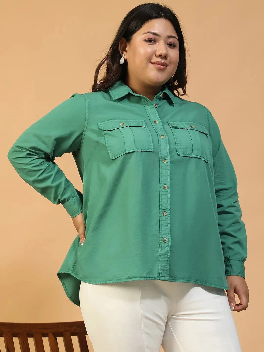 Plus Size Green Cotton Shirt