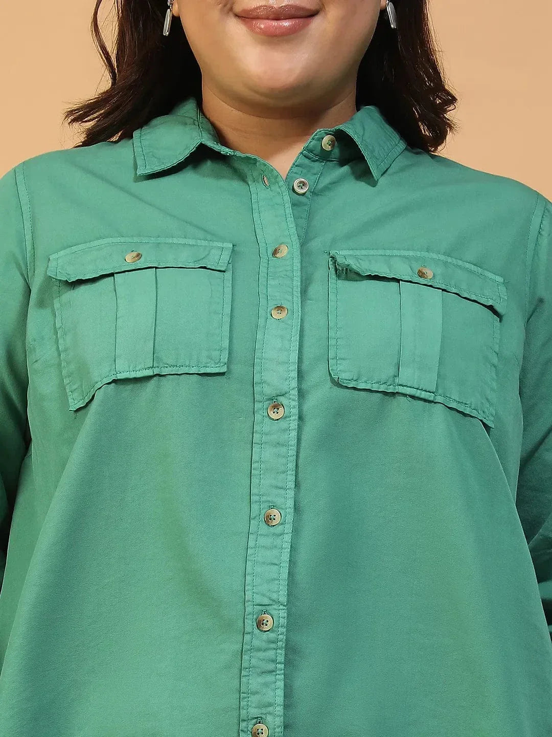 Plus Size Green Cotton Shirt