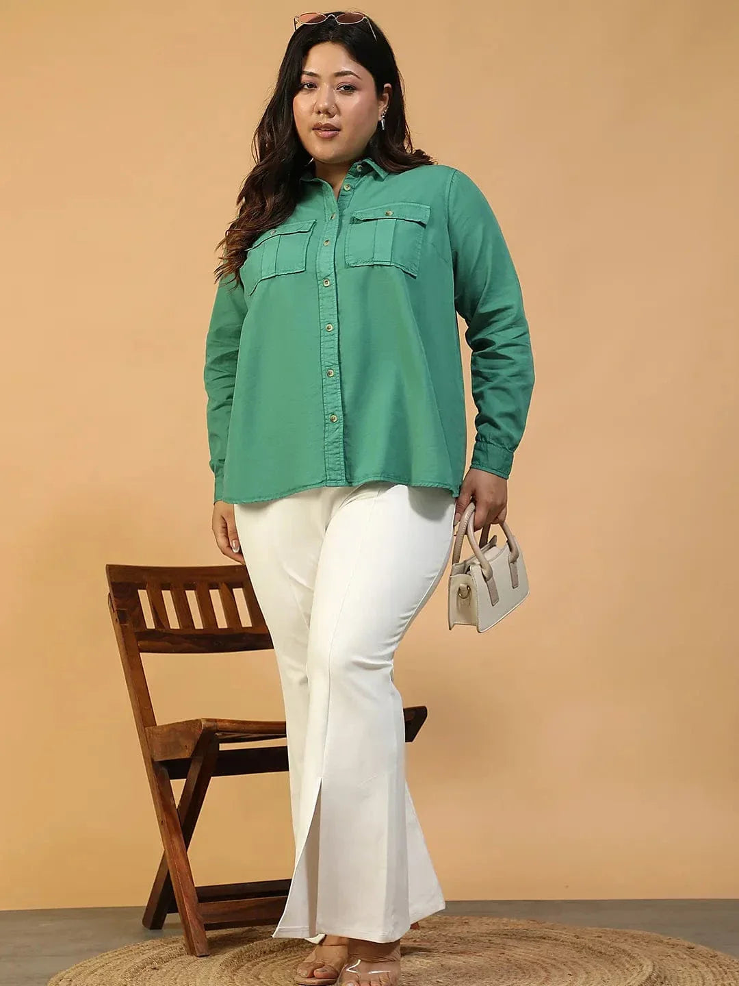 Plus Size Green Cotton Shirt