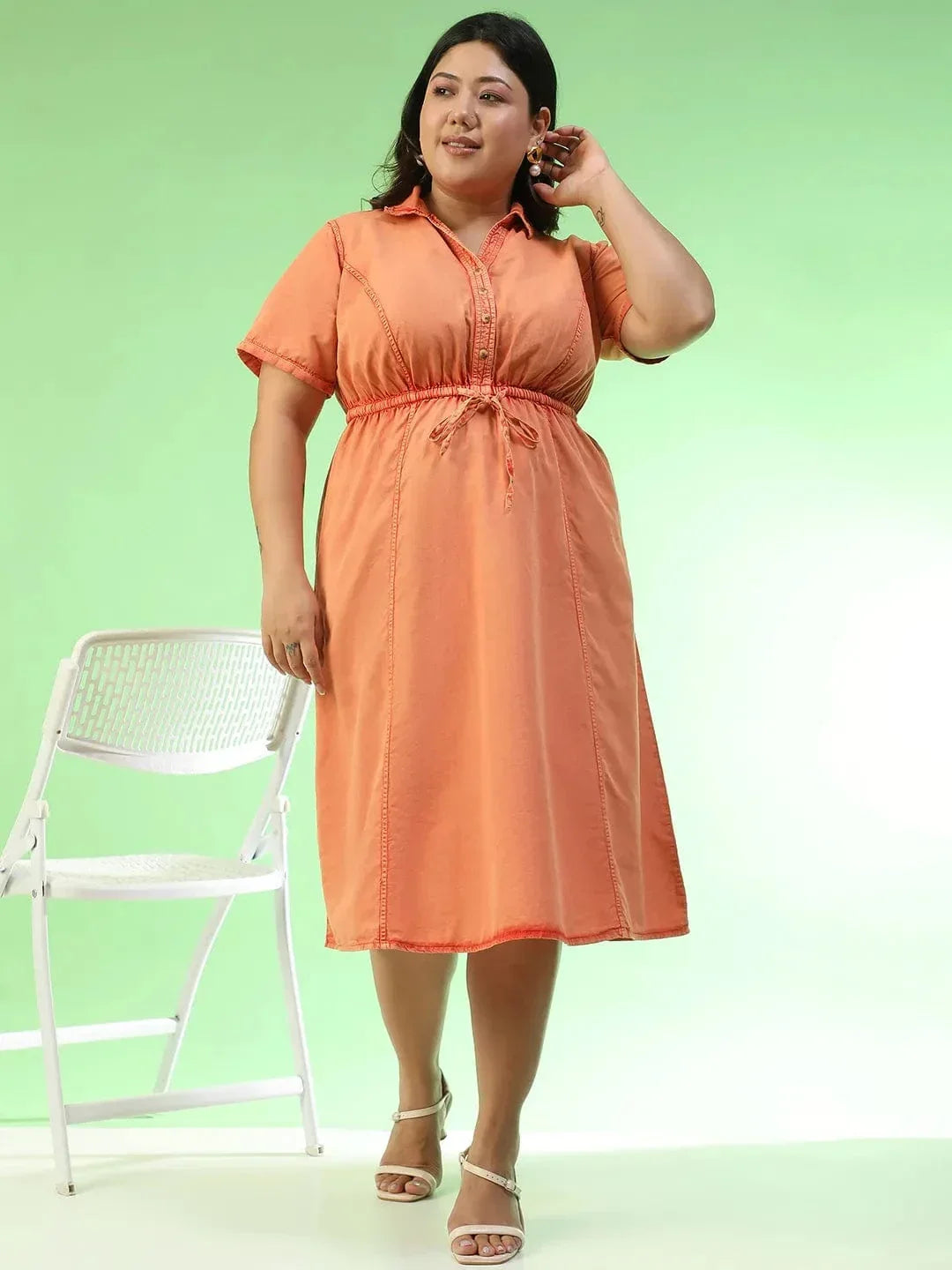 Plus Size Orange Cotton Dress