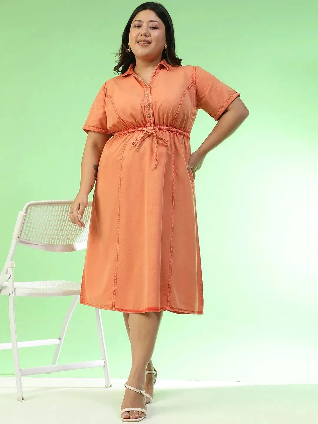 Plus Size Orange Cotton Dress