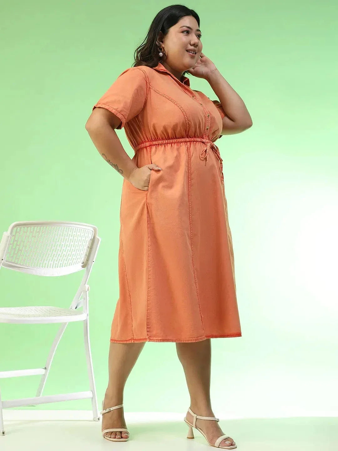 Plus Size Orange Cotton Dress