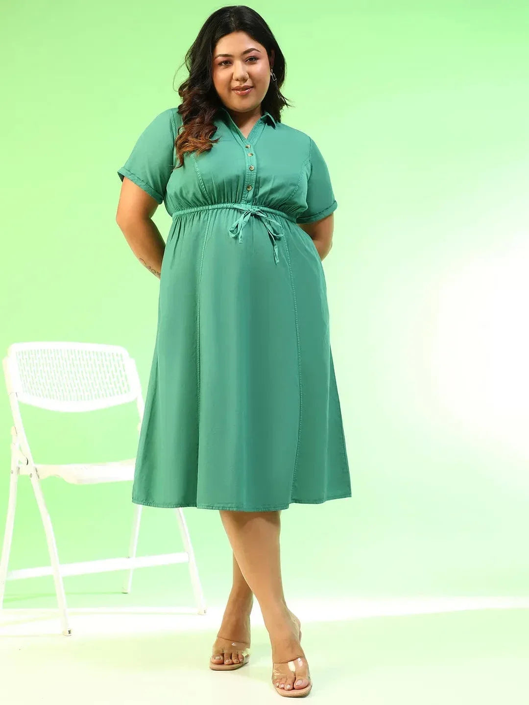 Plus Size Green Cotton Dress
