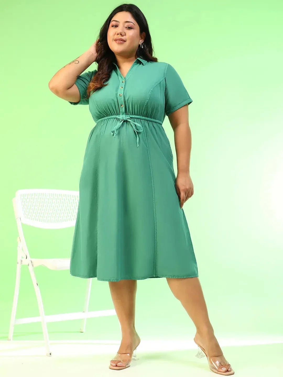 Plus Size Green Cotton Dress