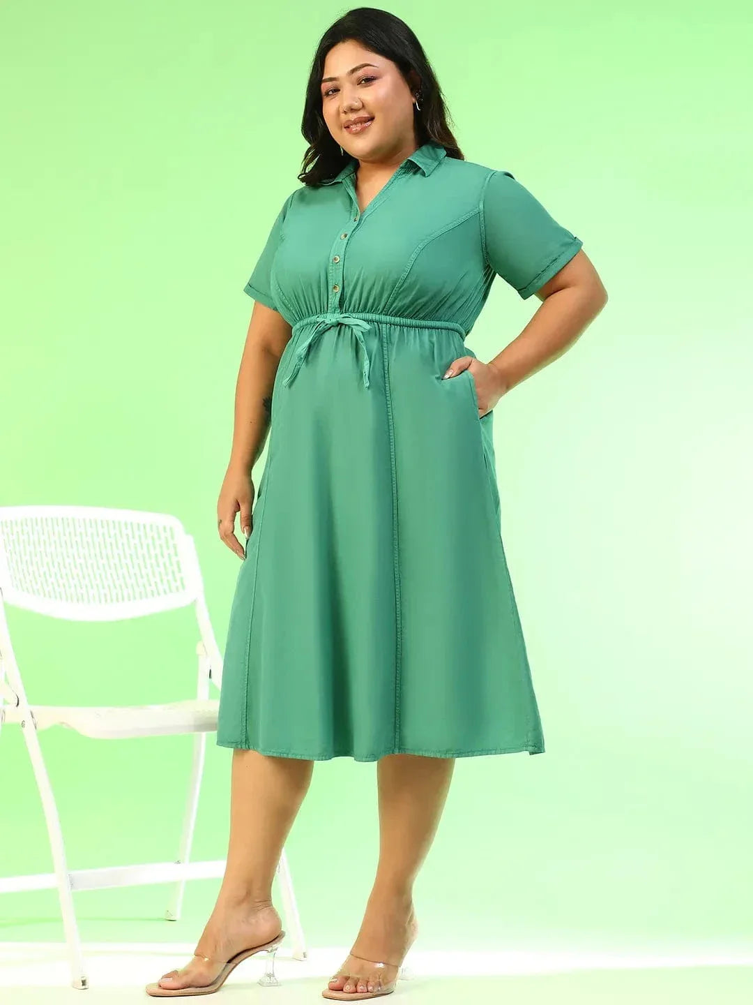 Plus Size Green Cotton Dress