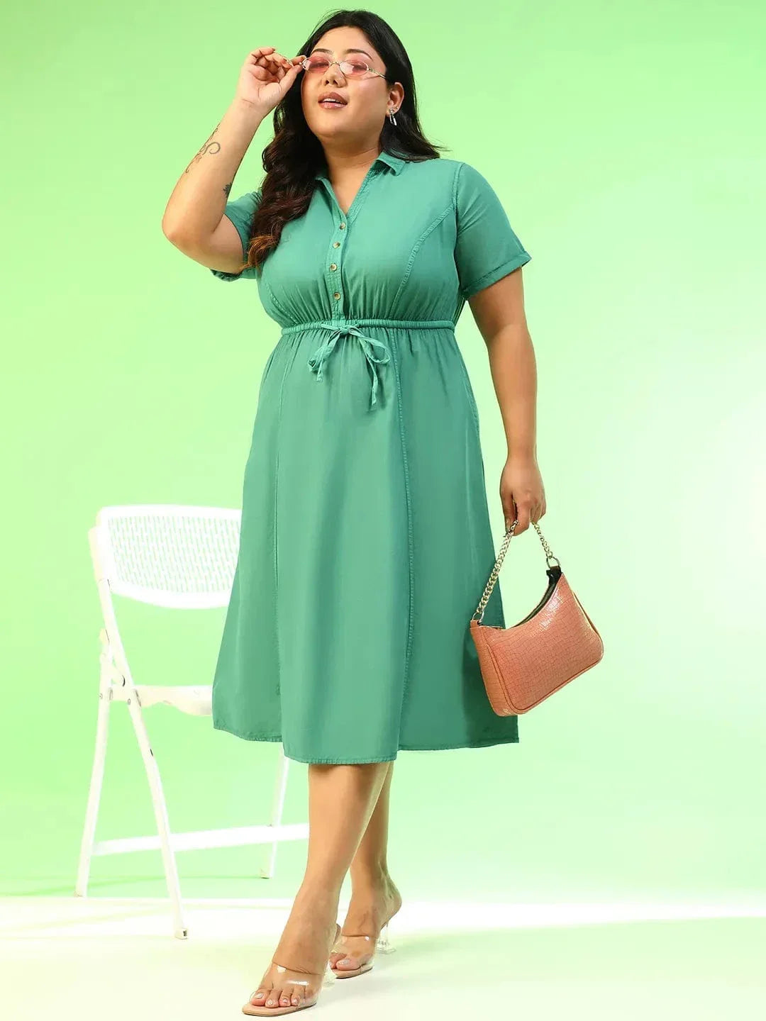 Plus Size Green Cotton Dress