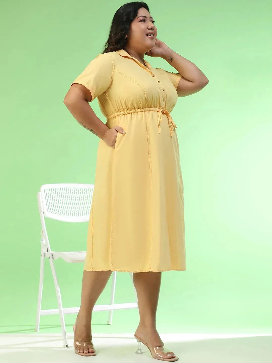 Plus Size Yellow Cotton Dress